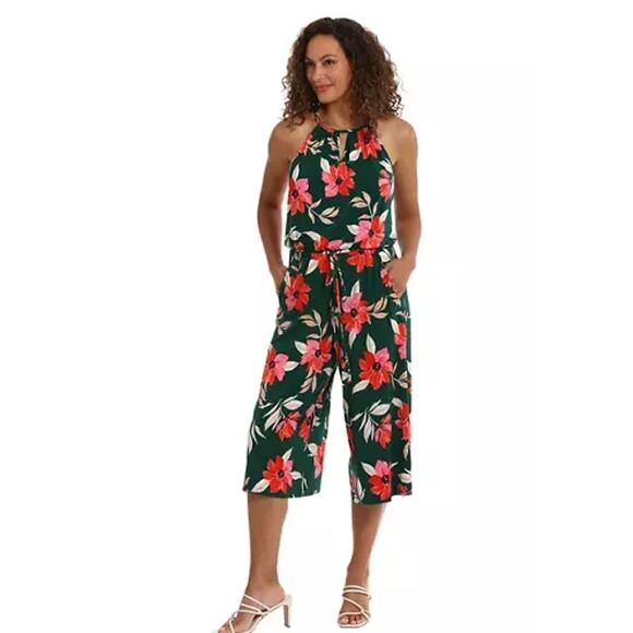 Maggy London NWT Bright Green Lottie Floral Halter Cropped Sleeveless Jumpsuit - Picture 2 of 10